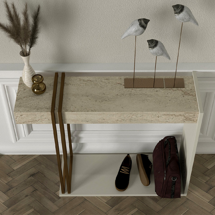 Κονσόλα Desca χρώμα travertine - sandstone - χρυσό 91,8x29,6x74,2εκ.