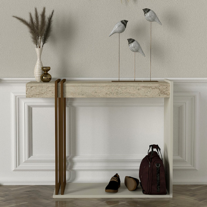 Κονσόλα Desca χρώμα travertine - sandstone - χρυσό 91,8x29,6x74,2εκ.