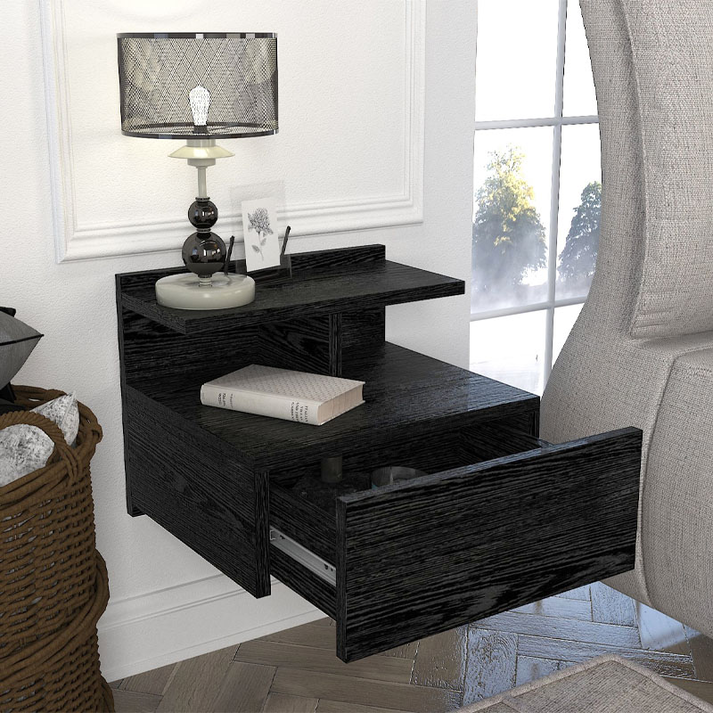 Κομοδίνο επιτοίχιο Mislina χρώμα sencron black 40x33,2x32εκ.