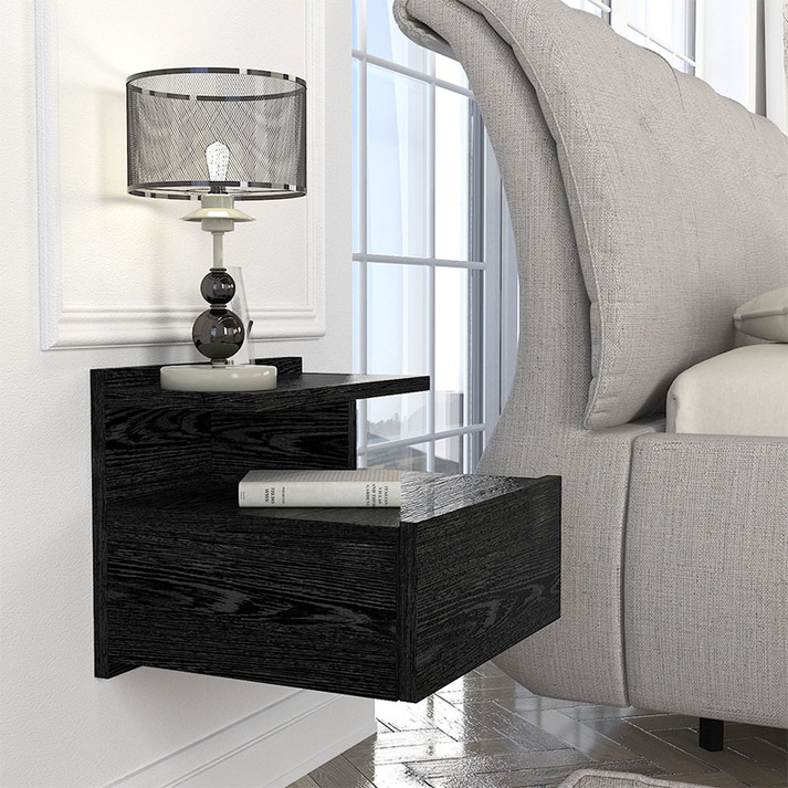 Κομοδίνο επιτοίχιο Mislina χρώμα sencron black 40x33,2x32εκ.