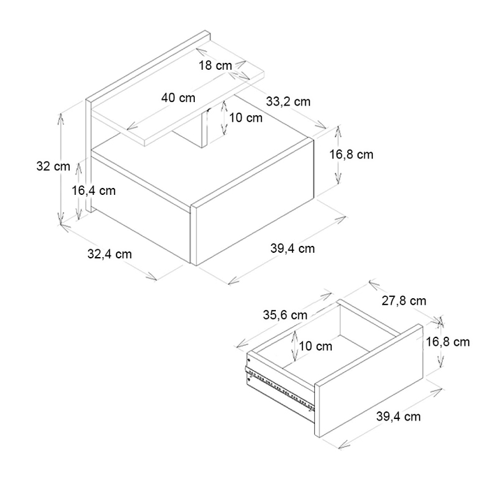 Κομοδίνο επιτοίχιο Mislina χρώμα sencron black 40x33,2x32εκ.