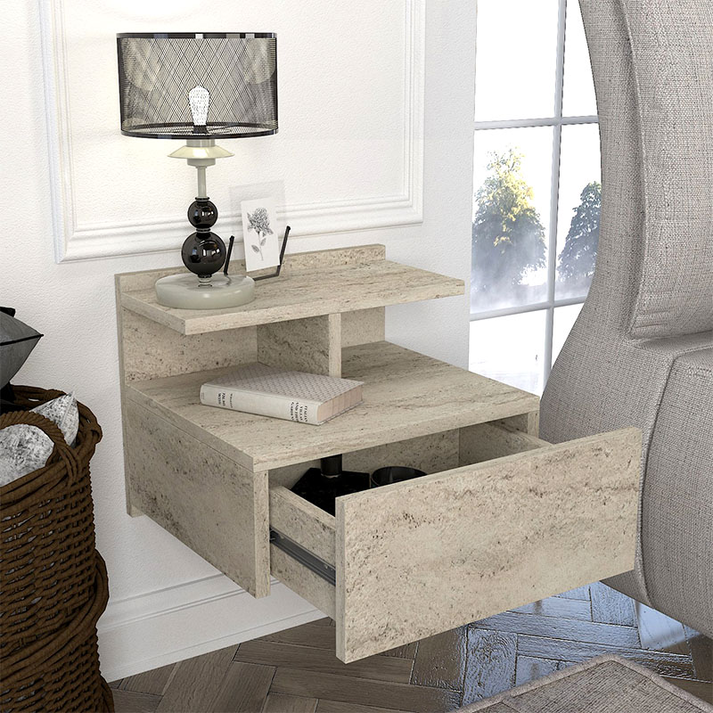 Κομοδίνο επιτοίχιο Mislina χρώμα travertine 40x33,2x32εκ.