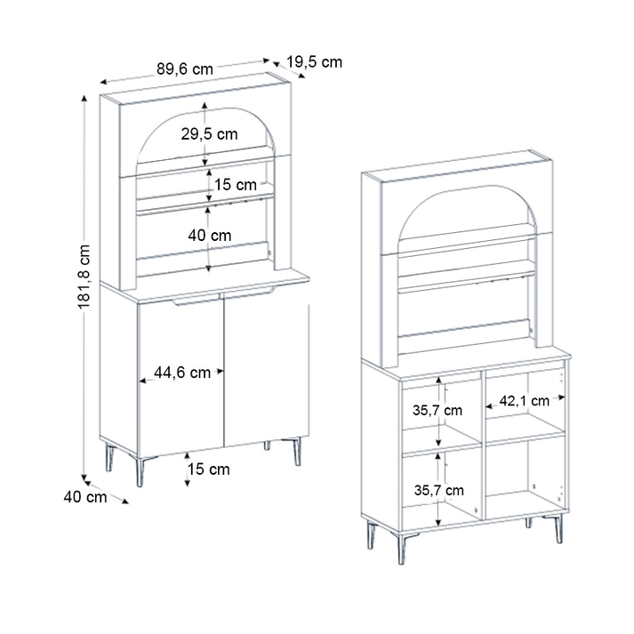 Έπιπλο κουζίνας με LED Melinta 2 χρώμα λευκό 90x40x181,8εκ.