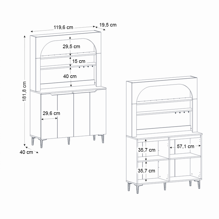 Έπιπλο κουζίνας με LED Melinta 4 χρώμα λευκό 120x40x181,8εκ.