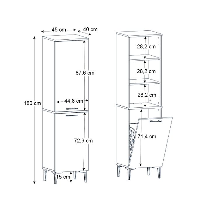 Ντουλάπι με καλάθι απλύτων Singa χρώμα λευκό 45x40x180εκ.