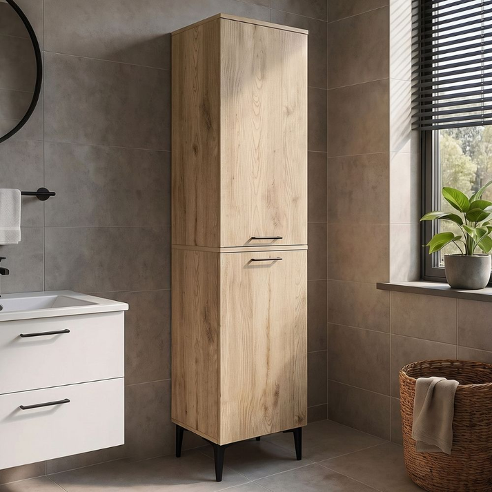 Laundry cabinet with basket Singa sepet oak 45x40x180 cm