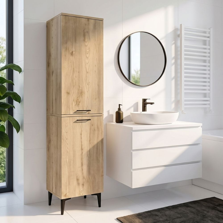 Laundry cabinet with basket Singa sepet oak 45x40x180 cm