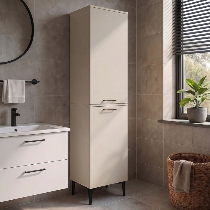 Singa laundry cabinet with laundry basket, sandstone, 45x40x180 cm