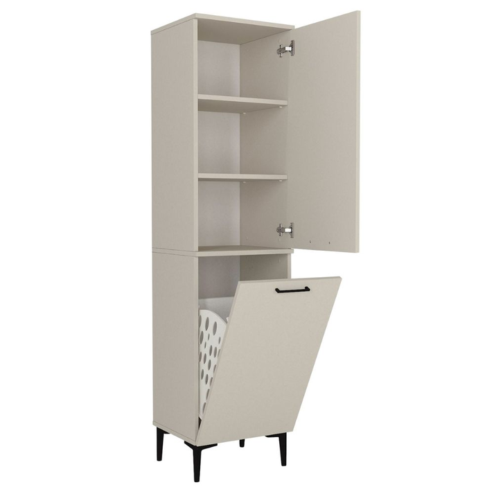 Singa laundry cabinet with laundry basket, sandstone, 45x40x180 cm