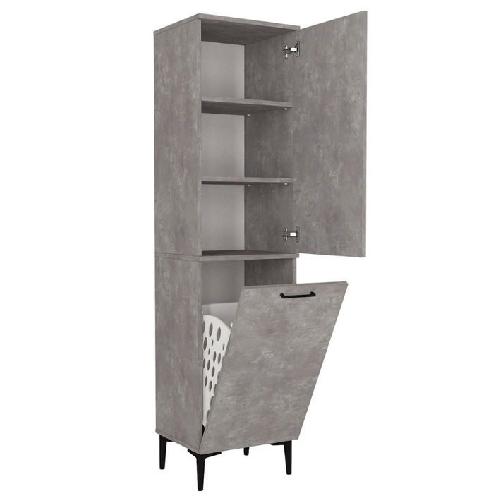 Singa laundry cabinet with basket, concrete gray, 45x40x180 cm