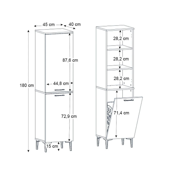 Singa laundry cabinet with basket, concrete gray, 45x40x180 cm