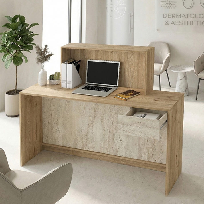 Γραφείο υποδοχής - reception Davis με LED χρώμα sepet oak - travertine 150x41,8x115εκ.