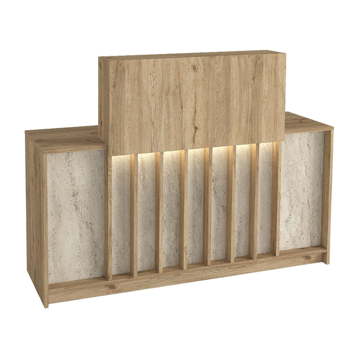 Γραφείο υποδοχής - reception Davis με LED χρώμα sepet oak - travertine 150x41,8x115εκ.