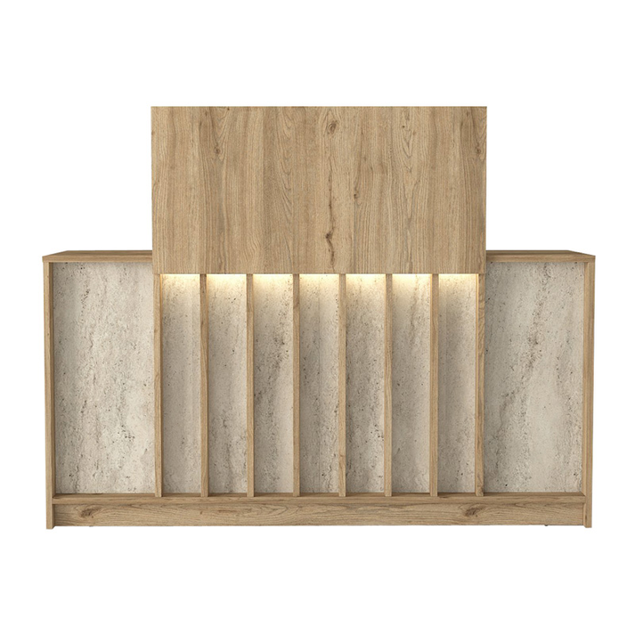 Γραφείο υποδοχής - reception Davis με LED χρώμα sepet oak - travertine 150x41,8x115εκ.
