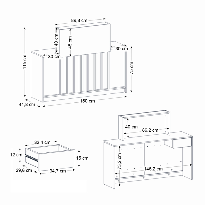 Γραφείο υποδοχής - reception Davis με LED χρώμα sepet oak - travertine 150x41,8x115εκ.