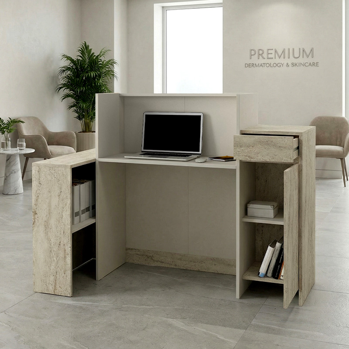 Γραφείο υποδοχής - reception Dayana με LED χρώμα travertine - sandstone 150x85,2x120εκ.