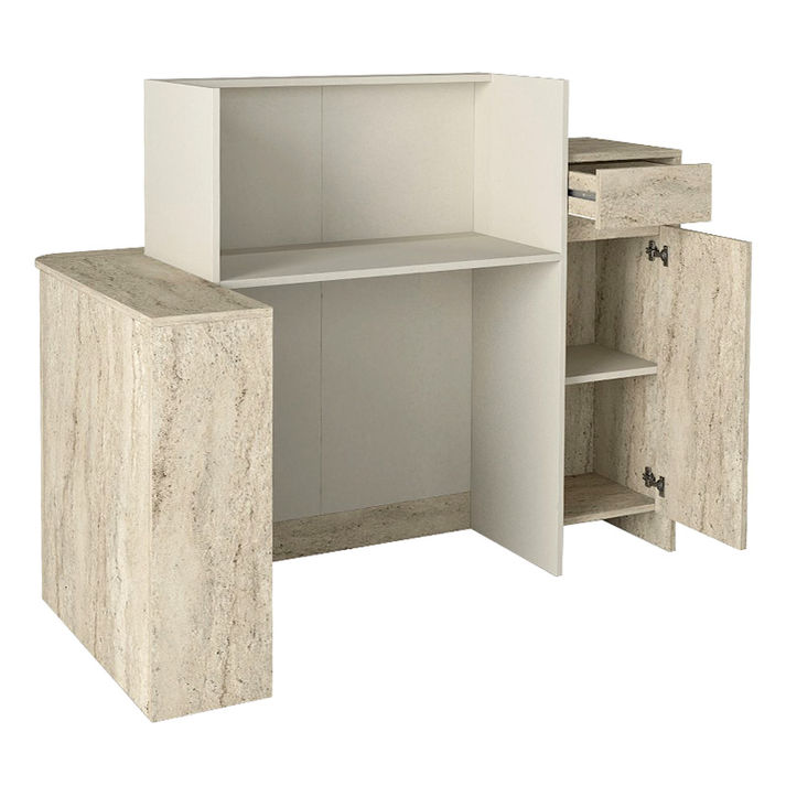 Γραφείο υποδοχής - reception Dayana με LED χρώμα travertine - sandstone 150x85,2x120εκ.