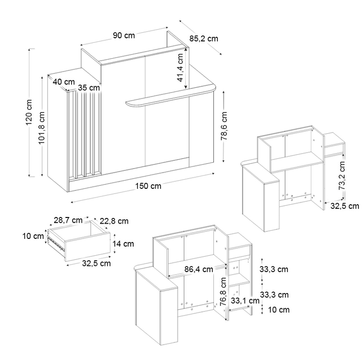 Γραφείο υποδοχής - reception Dayana με LED χρώμα travertine - sandstone 150x85,2x120εκ.