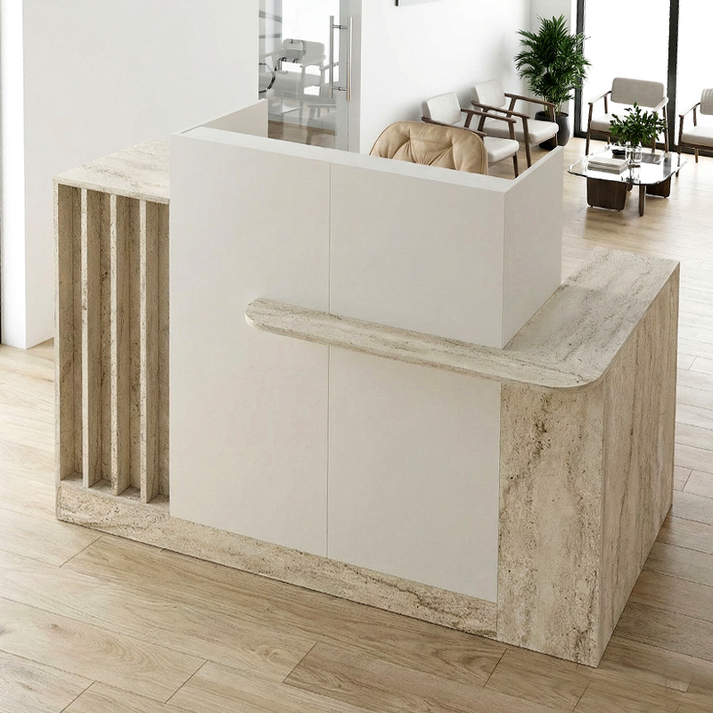 Γραφείο υποδοχής - reception Dayana με LED χρώμα travertine - sandstone 150x85,2x120εκ.