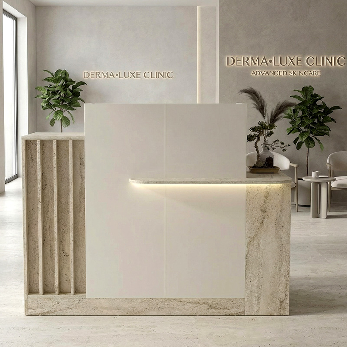 Γραφείο υποδοχής - reception Dayana με LED χρώμα travertine - sandstone 150x85,2x120εκ.