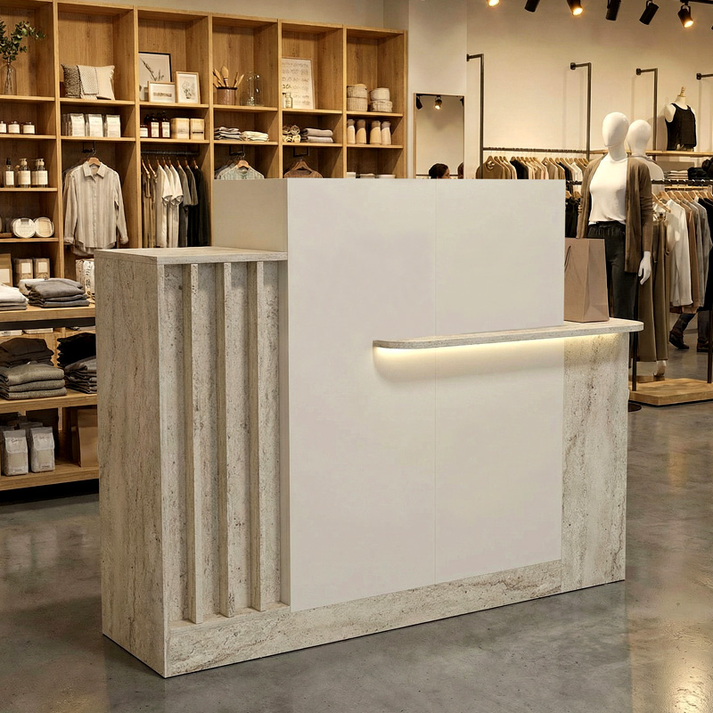 Γραφείο υποδοχής - reception Dayana με LED χρώμα travertine - sandstone 150x85,2x120εκ.