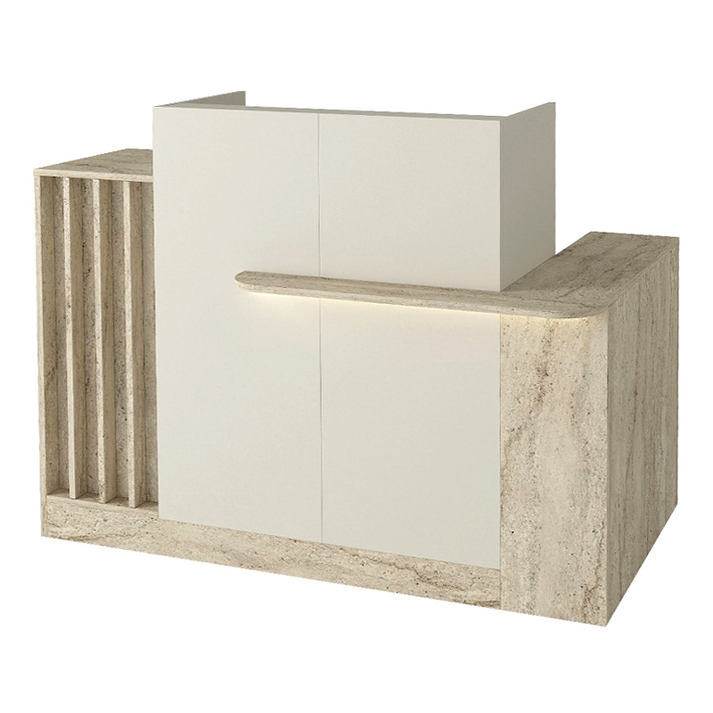 Γραφείο υποδοχής - reception Dayana με LED χρώμα travertine - sandstone 150x85,2x120εκ.