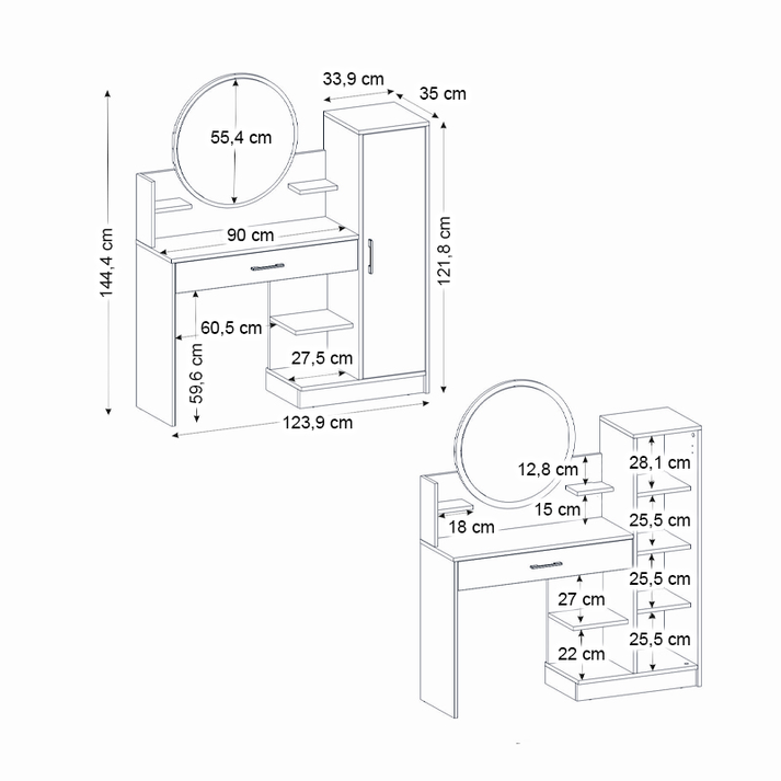 Τουαλέτα με καθρέπτη Andera χρώμα λευκό 123,9x35x144,4εκ.