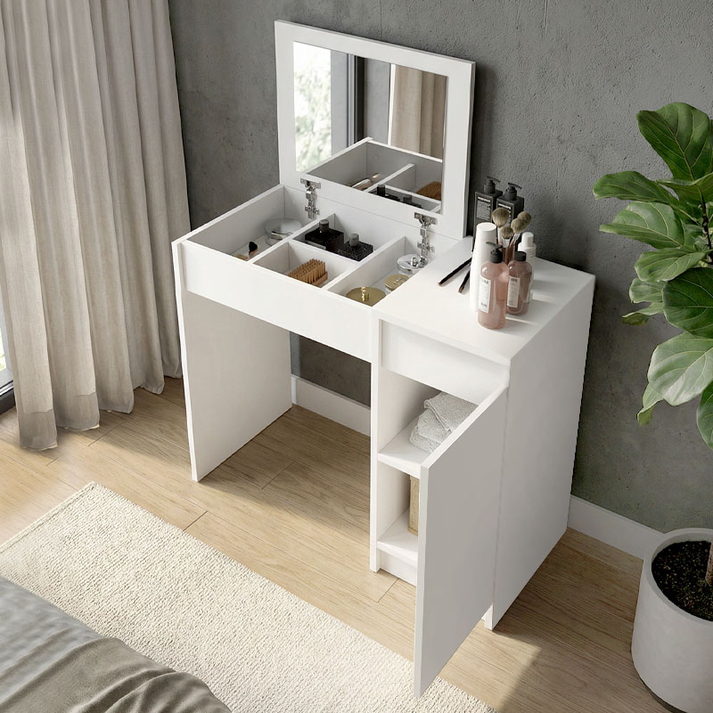 Τουαλέτα με καθρέπτη Huma χρώμα λευκό 90x45x118,2εκ.