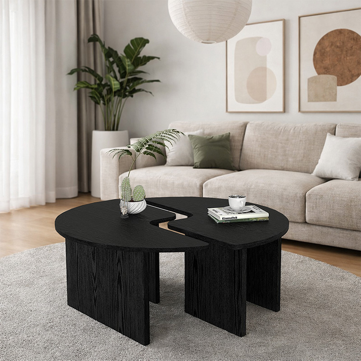 Τραπεζάκι σαλονιού σετ 2 τμχ Dorena χρώμα sencron black Ø90x41,7εκ.