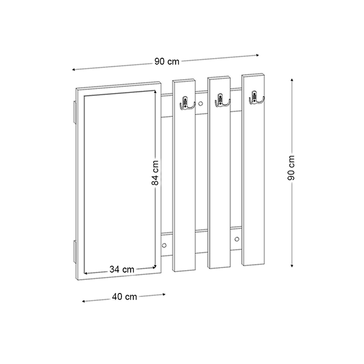 Κρεμάστρα τοίχου με καθρέπτη Folin χρώμα sencron black 90x4x90εκ.