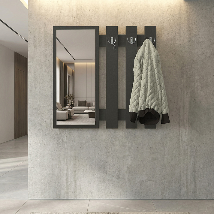 Κρεμάστρα τοίχου με καθρέπτη Folin χρώμα ανθρακί 90x4x90εκ.