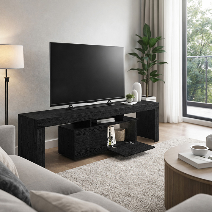 Έπιπλο τηλεόρασης Woodra χρώμα sencron black 180x31,3x50,2εκ.