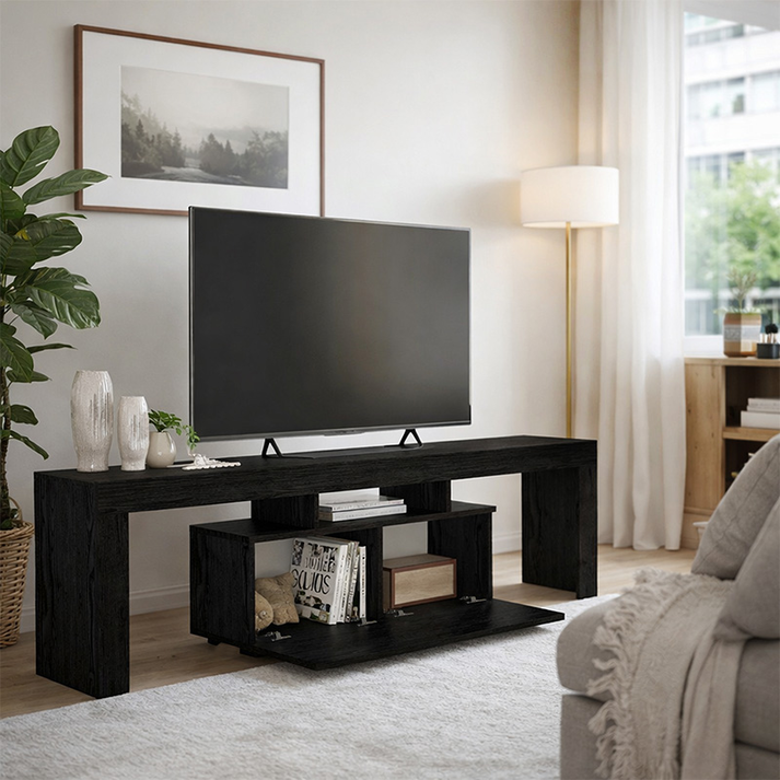 Έπιπλο τηλεόρασης Woodra χρώμα sencron black 180x31,3x50,2εκ.