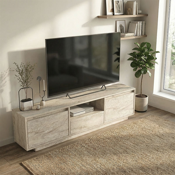 Έπιπλο τηλεόρασης Lumbera χρώμα travertine 160x29,5x42εκ.