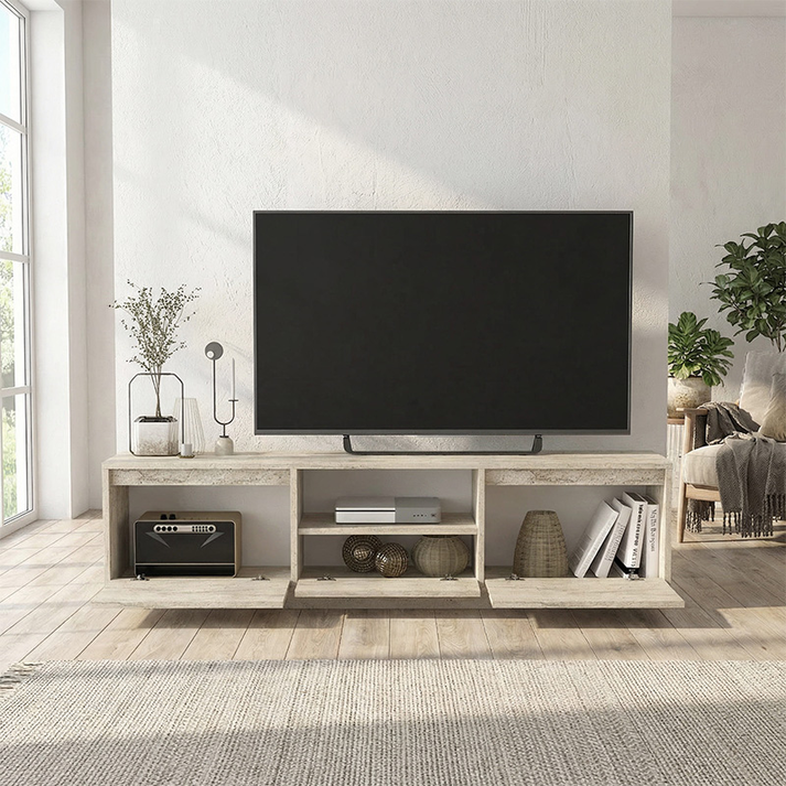 Έπιπλο τηλεόρασης Lumbera χρώμα travertine 160x29,5x42εκ.