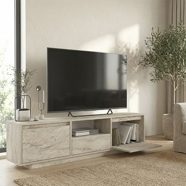 Έπιπλο τηλεόρασης Lumbera χρώμα travertine 160x29,5x42εκ.