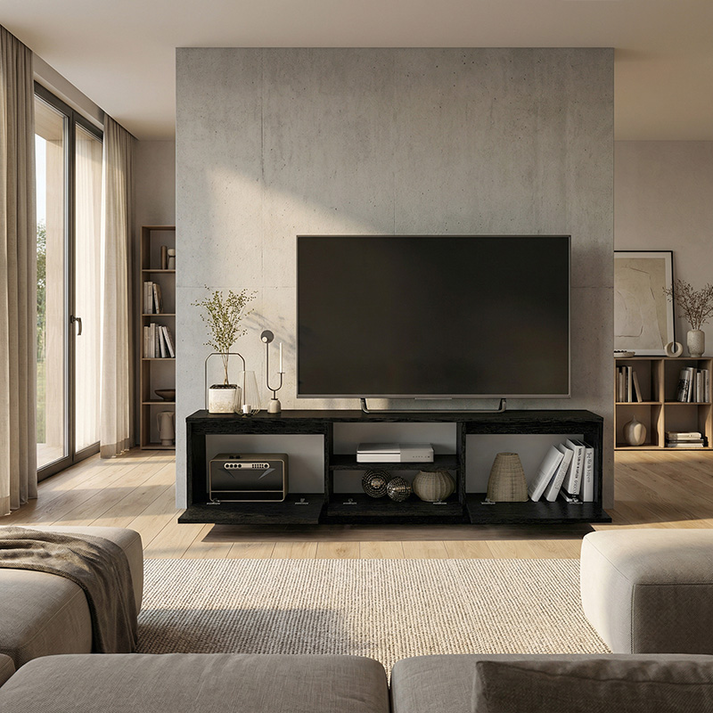 Έπιπλο τηλεόρασης Lumbera χρώμα sencron black 160x29,5x42εκ.