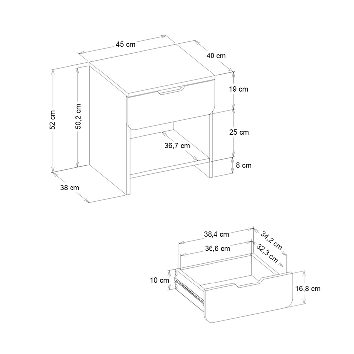 Κομοδίνο Mida χρώμα sepet oak 45x40x52εκ.