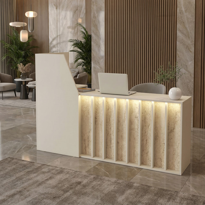 Γραφείο υποδοχής - reception Zegma με LED χρώμα sandstone - travertine 181,2x73,2x120εκ.