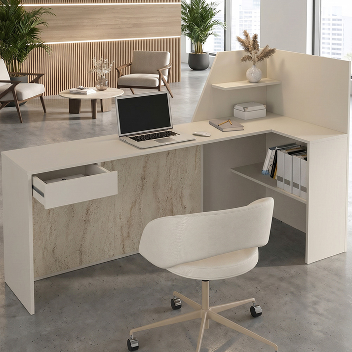 Γραφείο υποδοχής - reception Zegma με LED χρώμα sandstone - travertine 181,2x73,2x120εκ.