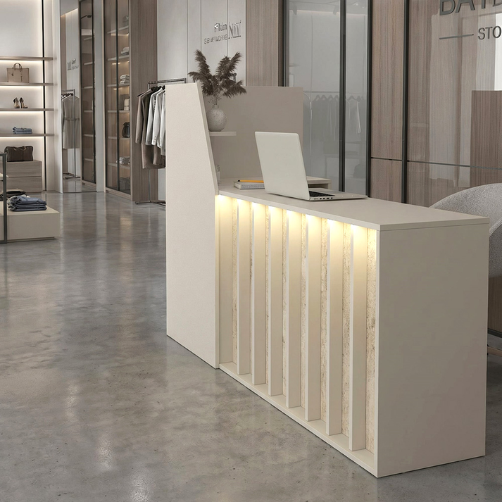 Γραφείο υποδοχής - reception Zegma με LED χρώμα sandstone - travertine 181,2x73,2x120εκ.