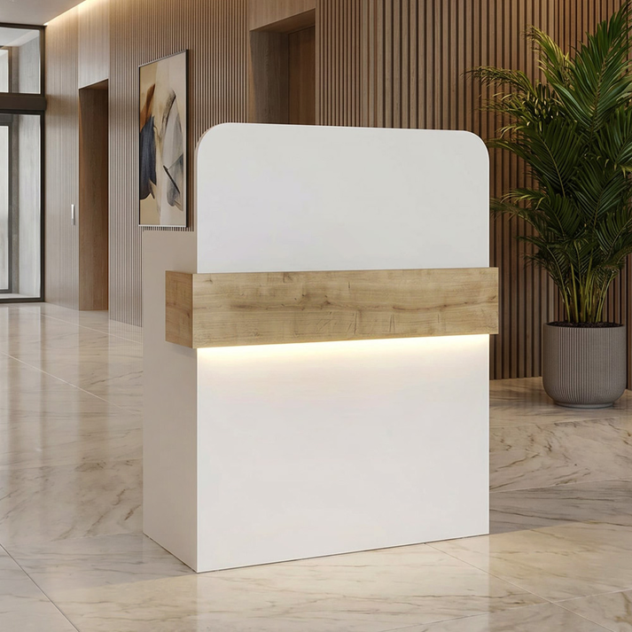 Γραφείο υποδοχής - reception Telmos με LED χρώμα λευκό - sapphire oak 90x43,6x119,2εκ.