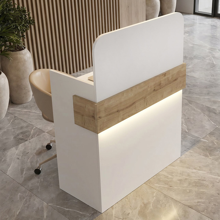 Γραφείο υποδοχής - reception Telmos με LED χρώμα λευκό - sapphire oak 90x43,6x119,2εκ.