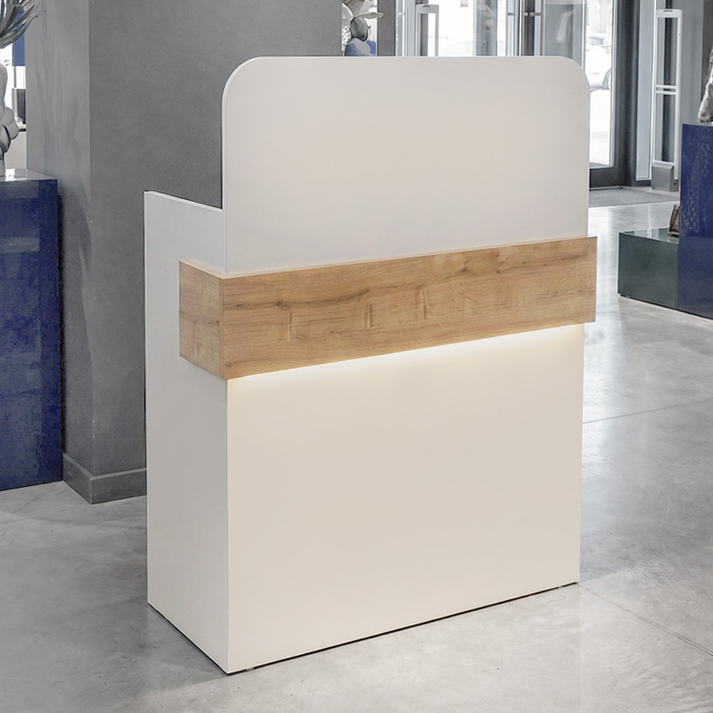 Γραφείο υποδοχής - reception Telmos με LED χρώμα λευκό - sapphire oak 90x43,6x119,2εκ.
