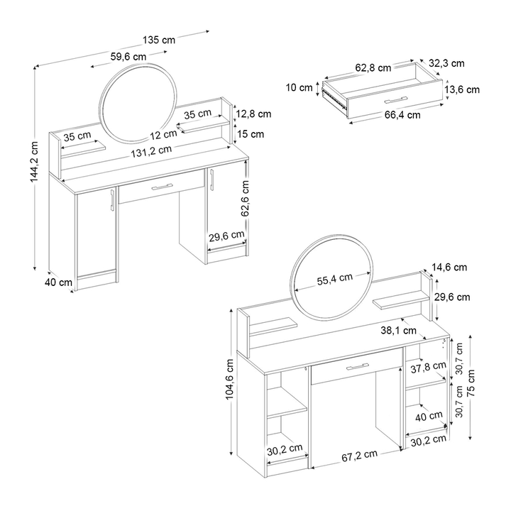 Τουαλέτα με καθρέπτη Talos χρώμα λευκό 135x40x144,2εκ.