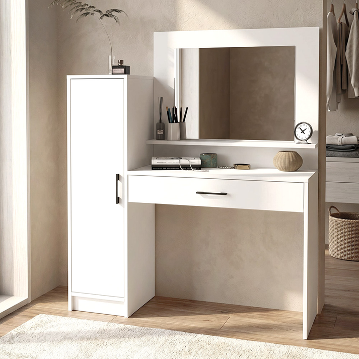 Τουαλέτα με καθρέπτη Kaunos χρώμα λευκό 123,8x40x148,2εκ.