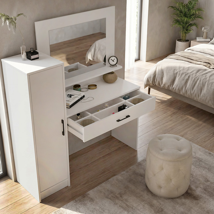 Τουαλέτα με καθρέπτη Kaunos χρώμα λευκό 123,8x40x148,2εκ.