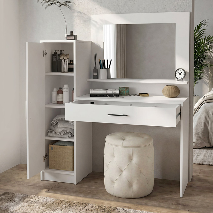 Τουαλέτα με καθρέπτη Kaunos χρώμα λευκό 123,8x40x148,2εκ.