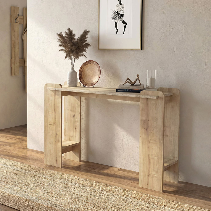 Κονσόλα Mendoza χρώμα sapphire oak - travertine 130,8x35x76,8εκ.