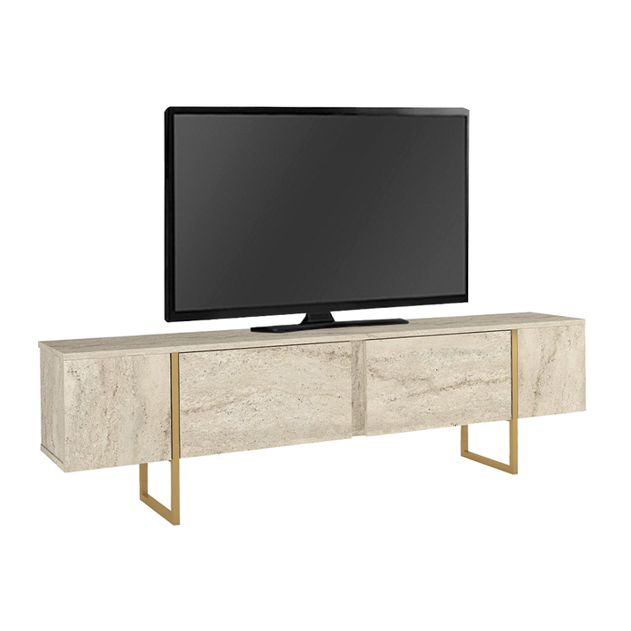 Έπιπλο τηλεόρασης Orontes χρώμα travertine - χρυσό 180x29,6x50εκ.